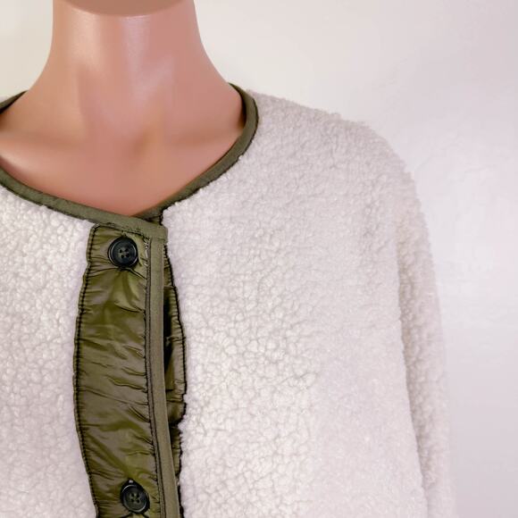 Sanctuary Arcadia Coat Button Faux Fur Fleece Sherpa Jacket Cream Green XL NEW - Picture 3 of 11